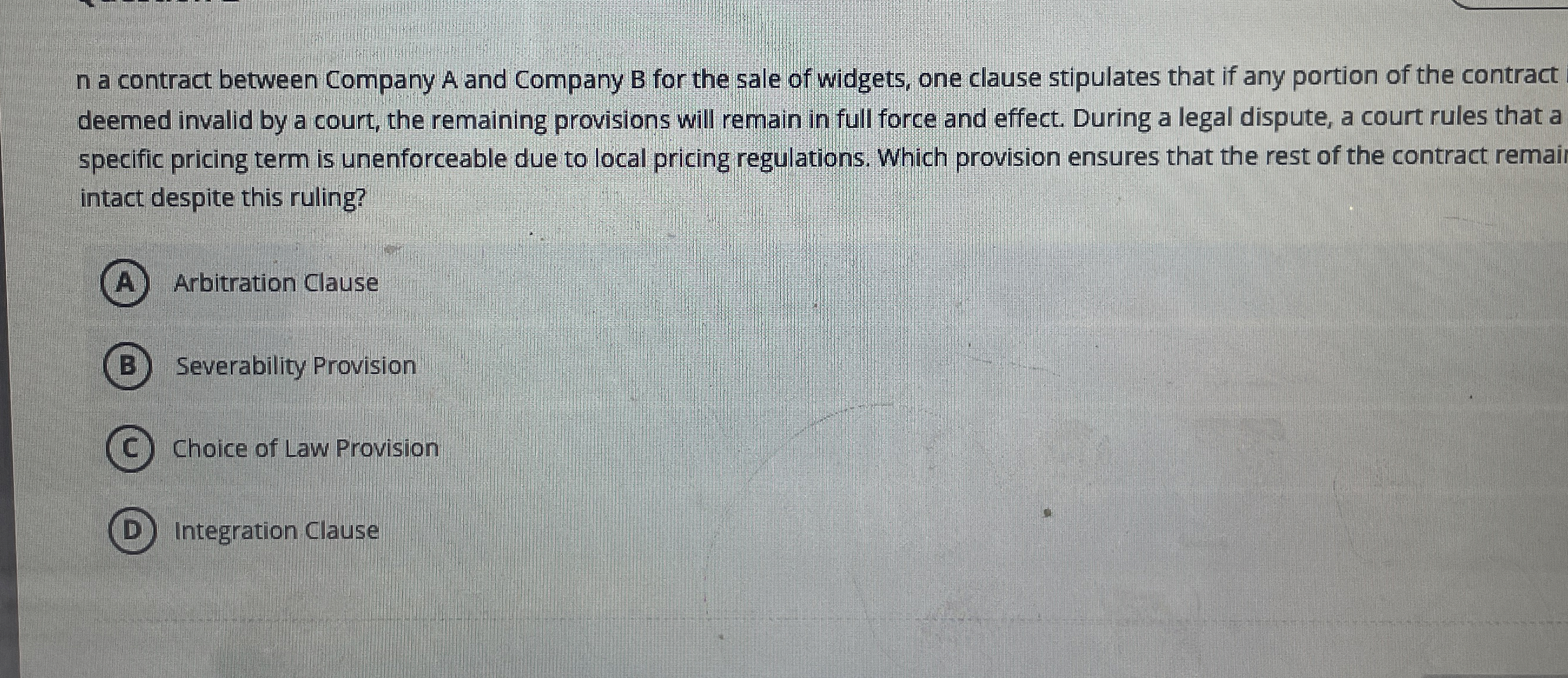 Solved n a contract between Company A and Company B for the | Chegg.com