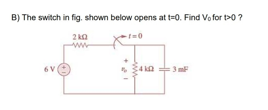 Solved B) The switch in fig. shown below opens at t=0. Find | Chegg.com