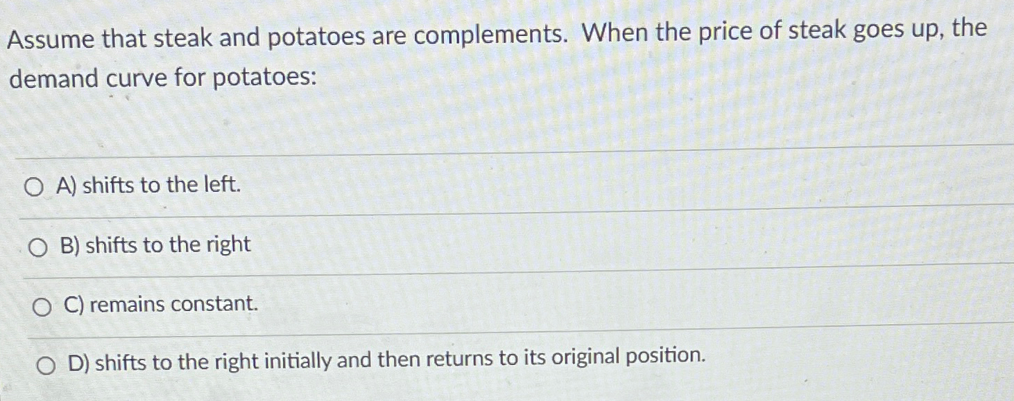 Solved Assume that steak and potatoes are complements. When