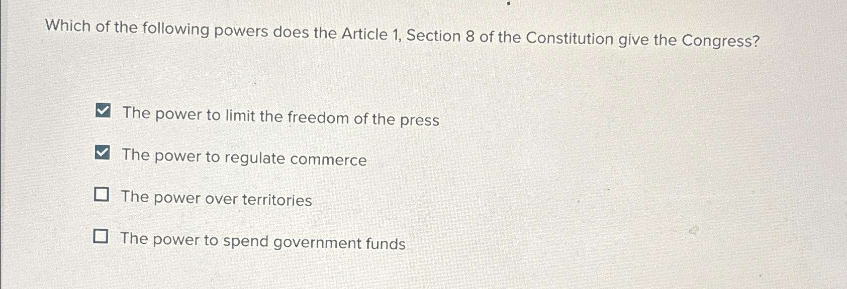 the powers of congress article 1 section 8 worksheet answers