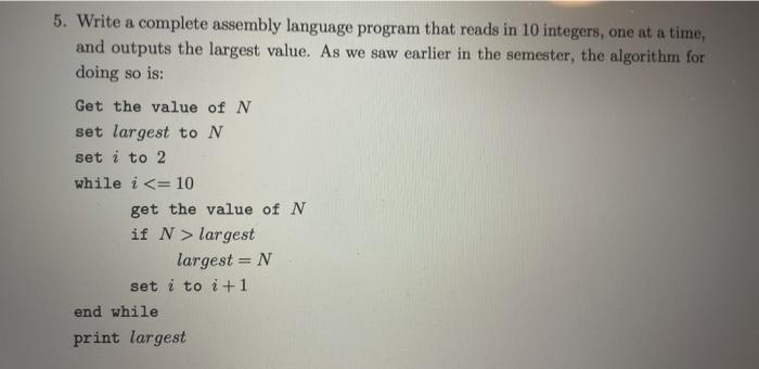 Solved 5. Write a complete assembly language program that | Chegg.com