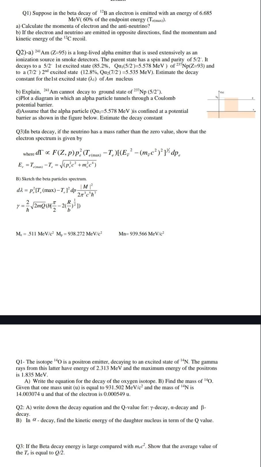 Solved Q1) Suppose In The Beta Decay Of 12 B An Electron Is | Chegg.com