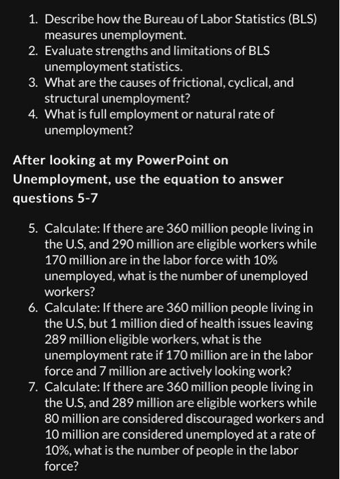 Solved 1. Describe How The Bureau Of Labor Statistics (BLS) | Chegg.com