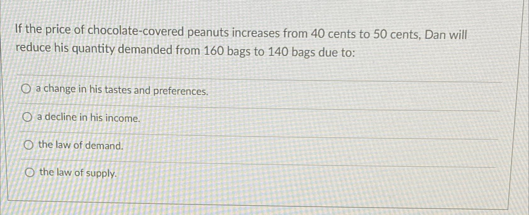 Solved If the price of chocolatecovered peanuts increases