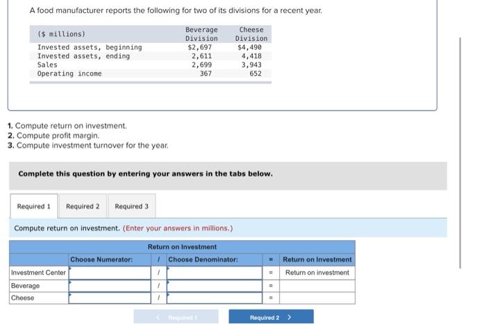 Solved A food manufacturer reports the following for two of | Chegg.com