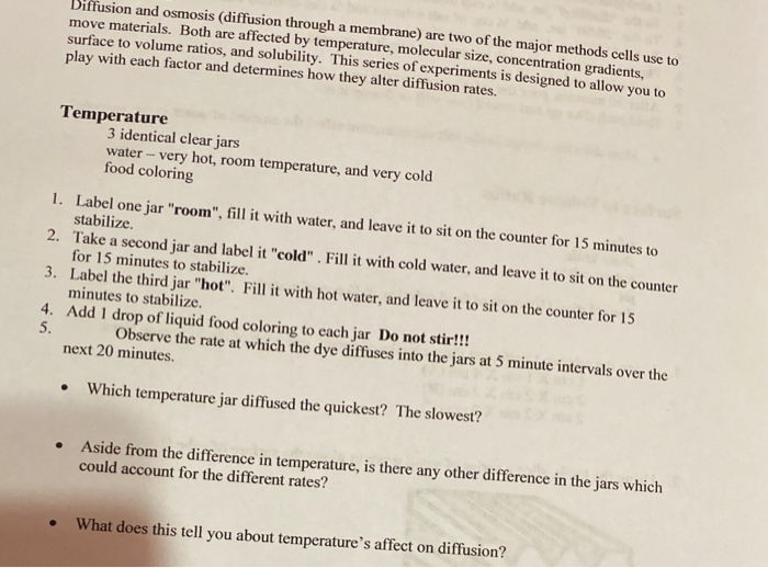 Solved Diffusion and osmosis (diffusion through a membrane) | Chegg.com