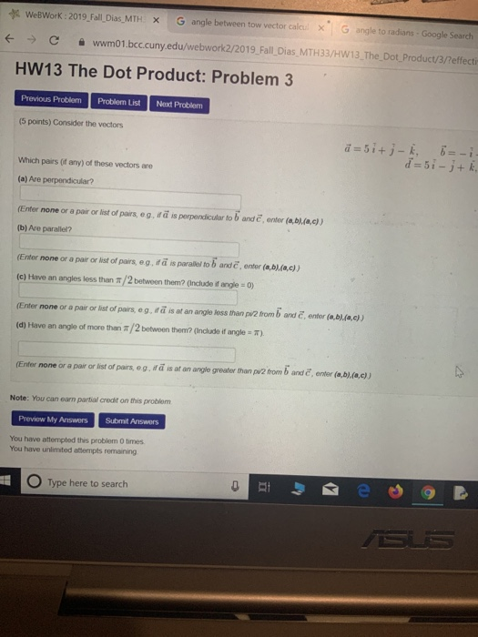 Solved Webwork 19 Fall Dias Mth X G Angle Between Tow Chegg Com