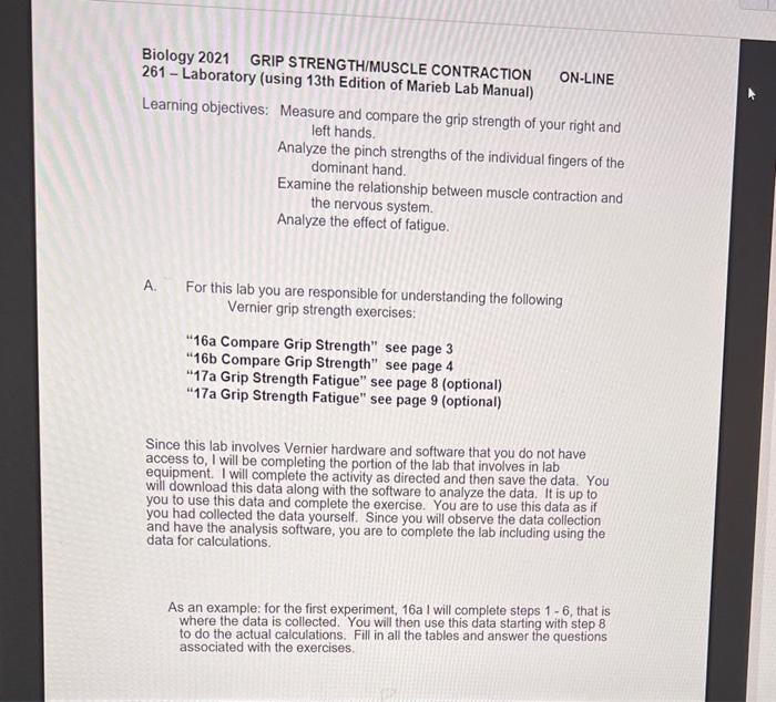 Solved Biology 2021 GRIP STRENGTH/MUSCLE CONTRACTION ONLINE