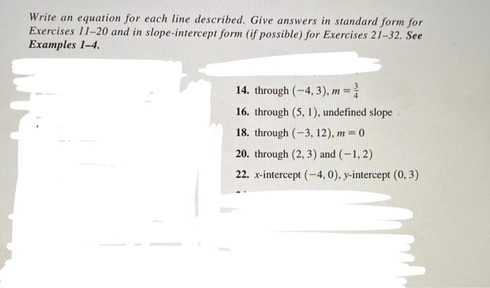 Solved Write an equation for each line described. Give | Chegg.com