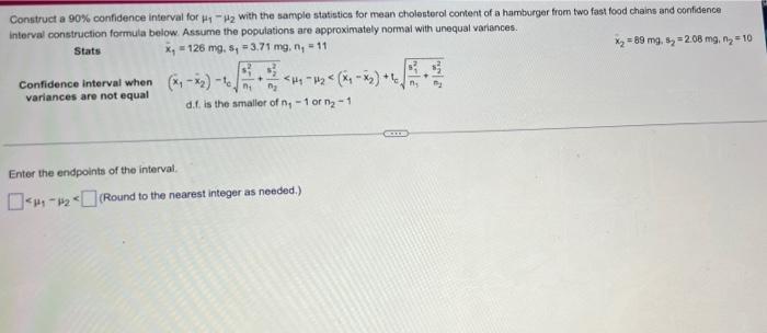 Solved Construct a 90% confidence interval for with the | Chegg.com