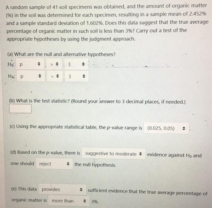 Solved A random sample of 41 soil specimens was obtained, | Chegg.com