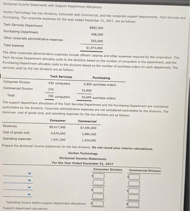 Solved Divisional Income Statements with Support Department | Chegg.com