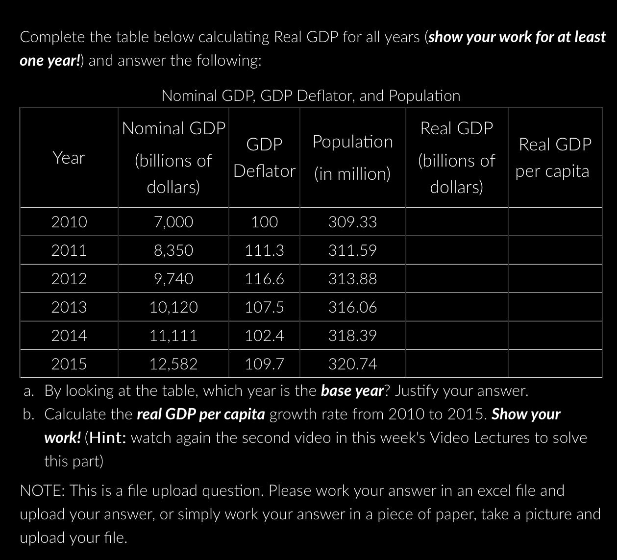 Solved Complete the table below calculating Real GDP for all | Chegg.com