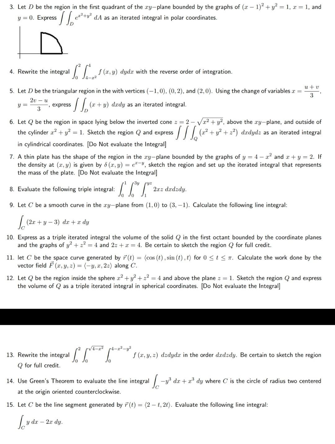 Solved 3. Let D be the region in the first quadrant of the | Chegg.com