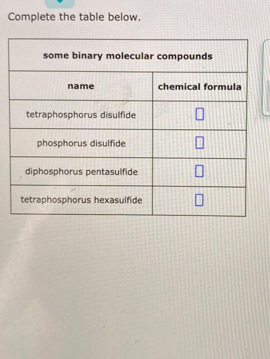 Complete the table below. some binary molecular | Chegg.com