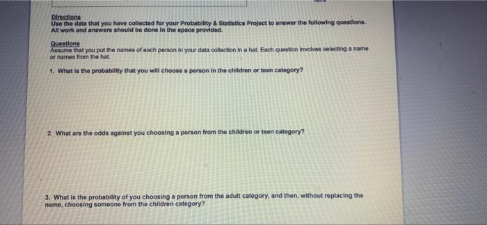 Solved UU PROBABILITY & STATISTICS PROJECT Directions, In | Chegg.com