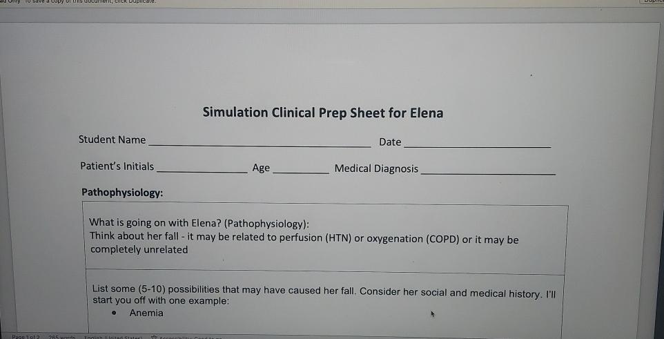 Solved Simulation Clinical Prep Sheet for ElenaStudent Name | Chegg.com