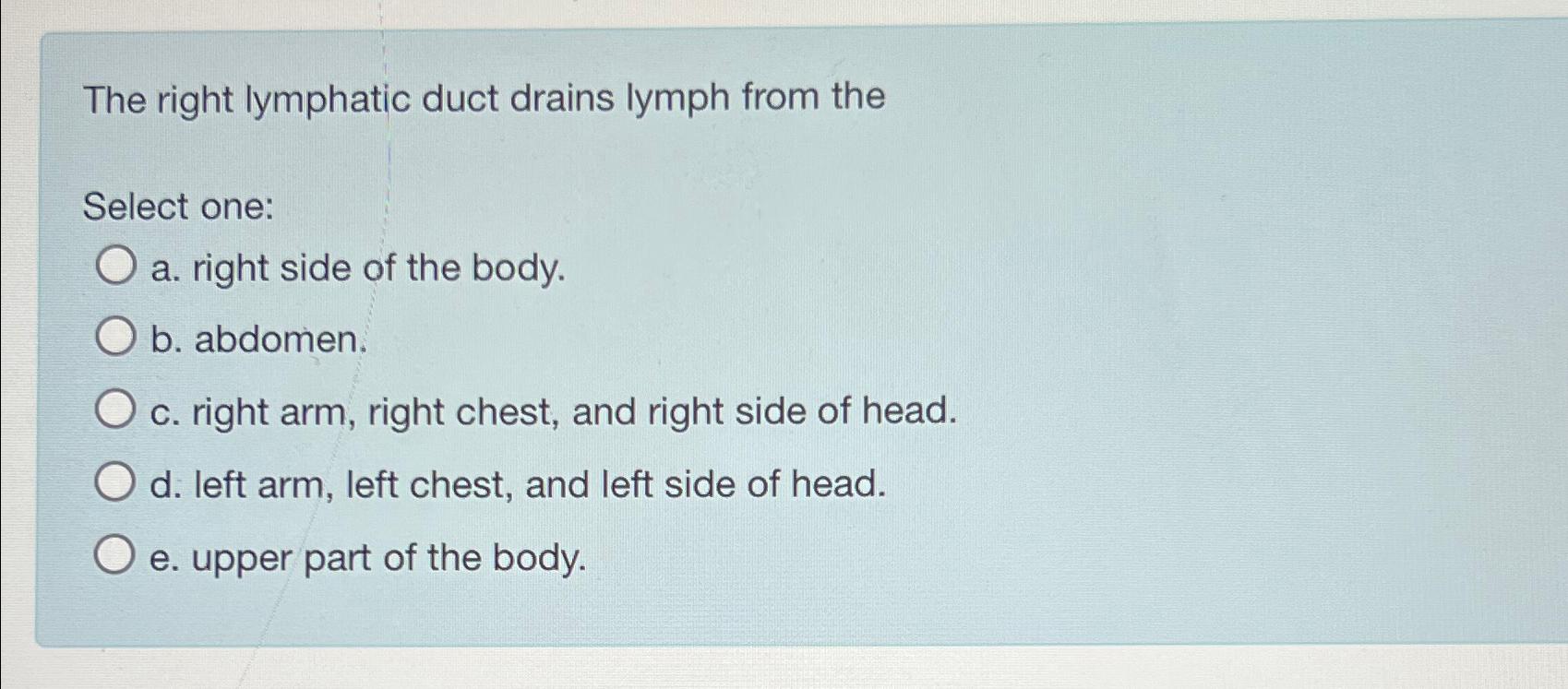 Solved The right lymphatic duct drains lymph from theSelect | Chegg.com