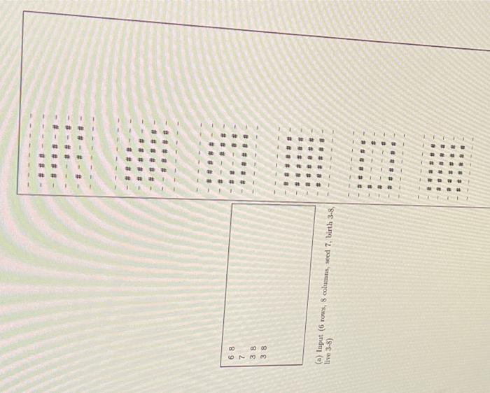 Solved (a) Input (6. rows, 8 columns, seed 7 , birth 3−8, | Chegg.com