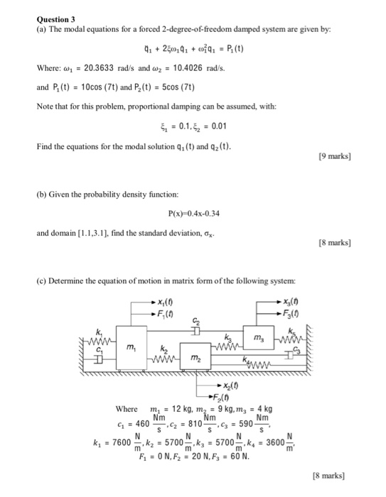 Solved Question 3 (a) The modal equations for a forced | Chegg.com