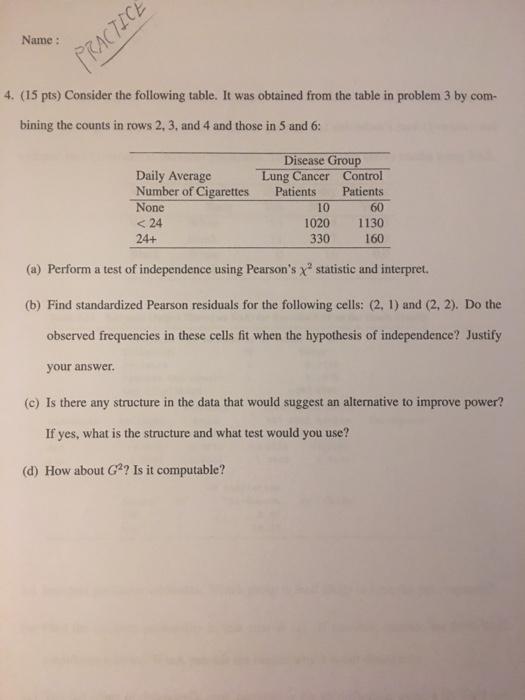 Solved Name : PRACTICE 4. (15 pts) Consider the following | Chegg.com