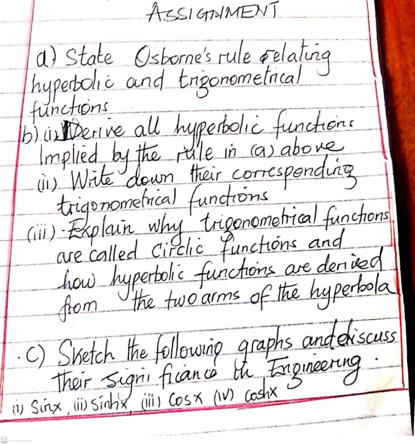 Solved ASSIGNMENTa) ﻿State Osborne's rule relatinghyperbolic | Chegg.com