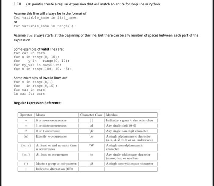 Solved 1.10 (10 points) Create a regular expression that | Chegg.com