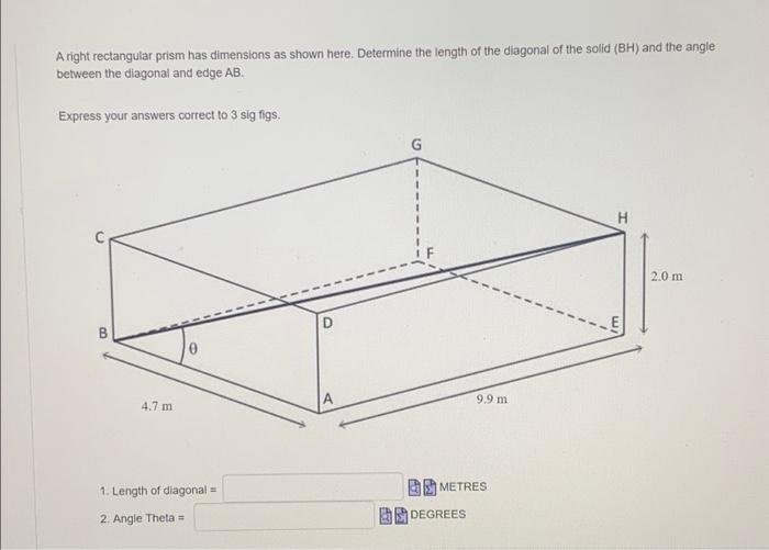 Solved A right rectangular prism has dimensions as shown | Chegg.com