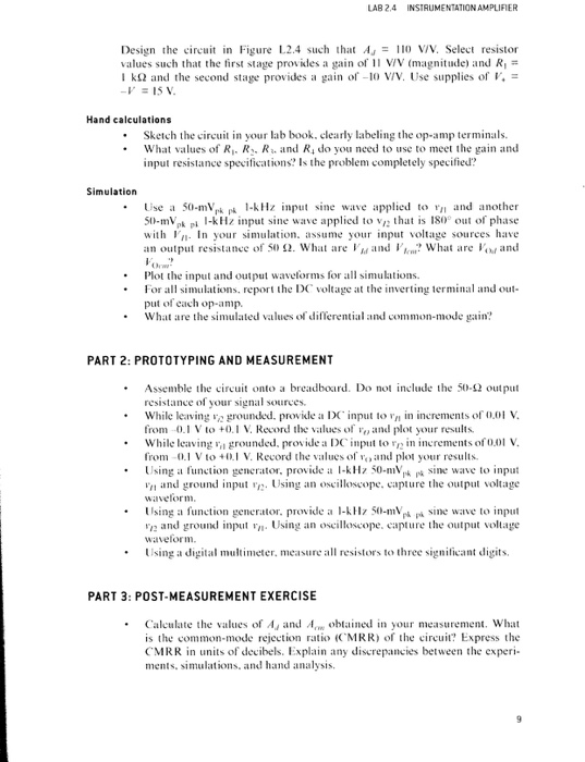Solved LAB 2.4 Instrumentation Amplifier (See Section 2.4.2,