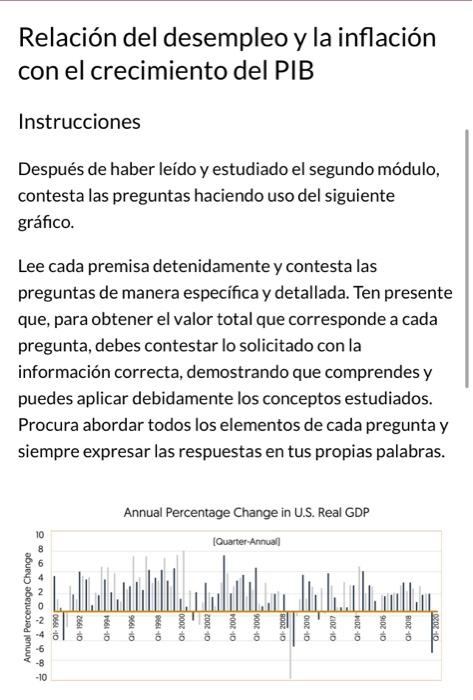 Relación del desempleo y la inflación con el crecimiento del PIB Instrucciones Después de haber leído y estudiado el segundo