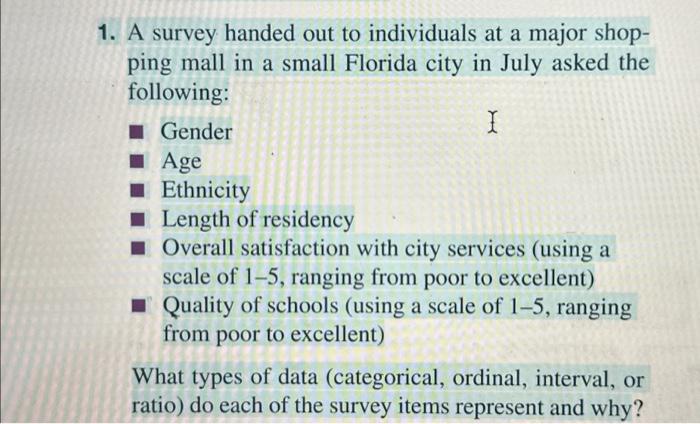 Solved 1. A Survey Handed Out To Individuals At A Major | Chegg.com