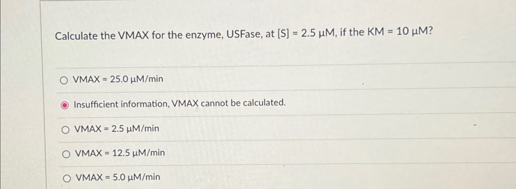 Solved Calculate the VMAX for the enzyme, USFase, at