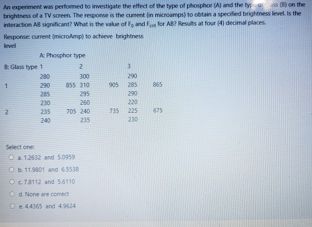 Solved An experiment was performed to investigate the effect | Chegg.com