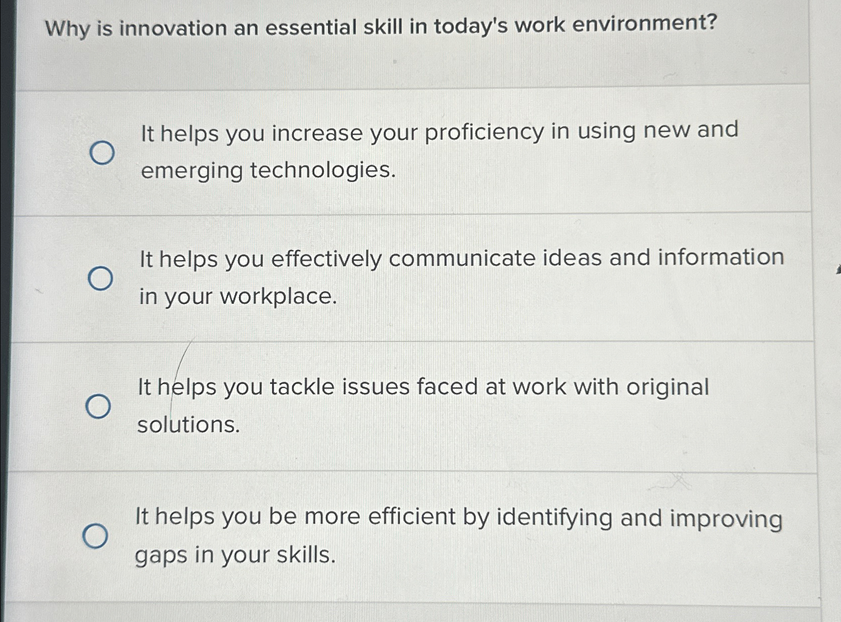 Solved Why is innovation an essential skill in today's work | Chegg.com