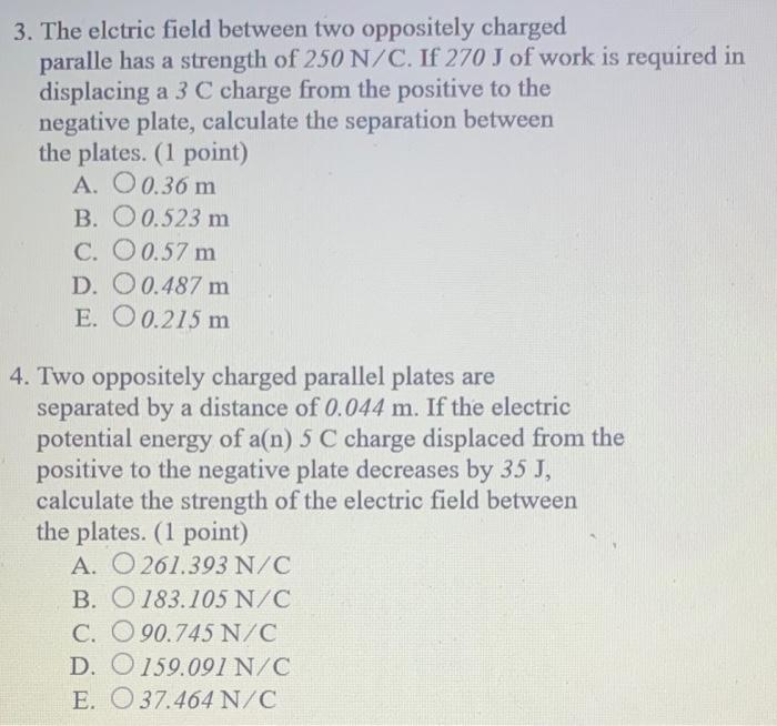 Solved 3. The elctric field between two oppositely charged | Chegg.com