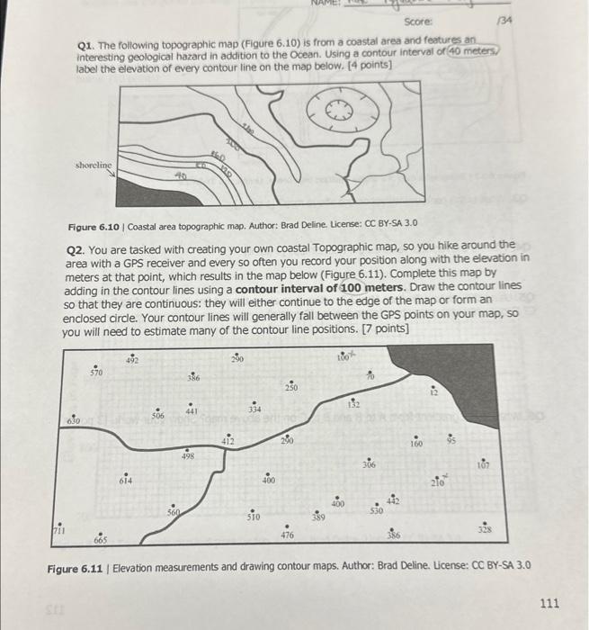 Solved Q1. The Following Topographic Map (Figure 6.10) Is | Chegg.com