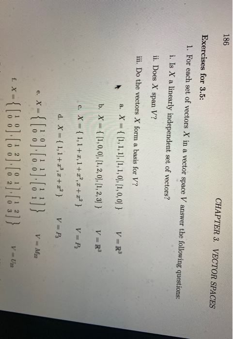 Solved 186 Chapter 3 Vector Spaces Exercises For 3 5 1 Chegg