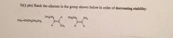 Solved b)3 pts) Rank the alkenes in the group shown below in Chegg com
