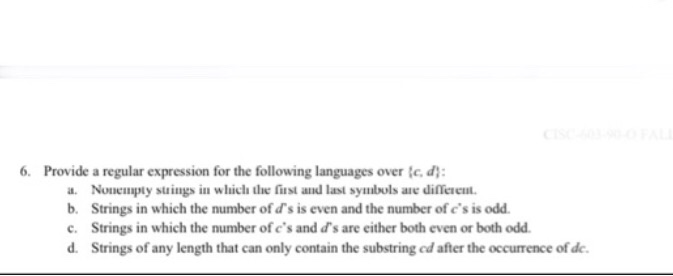 Solved 6. Provide a regular expression for the following | Chegg.com