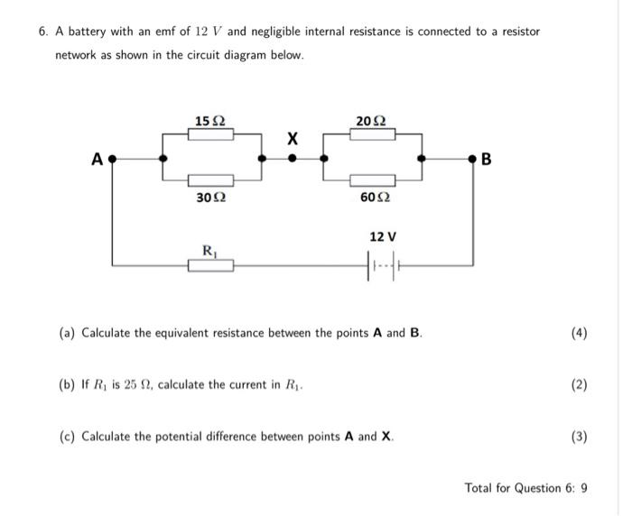 Solved 6. A battery with an emf of 12 V and negligible | Chegg.com