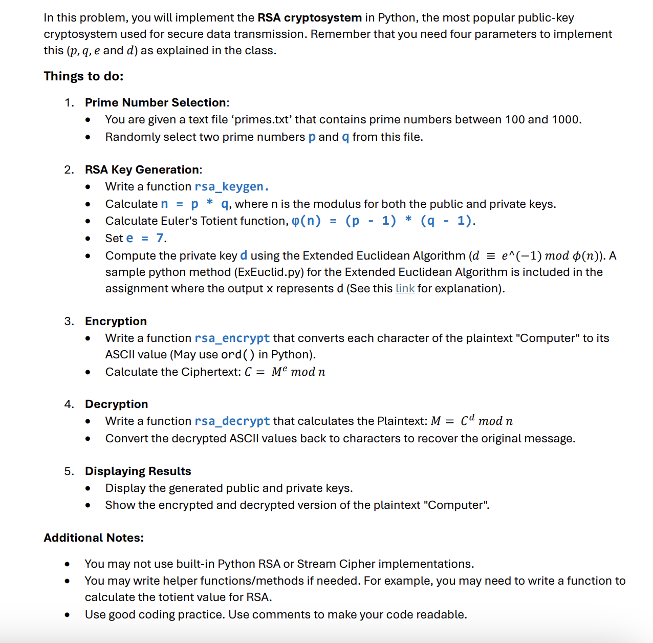 Solved In this problem, you will implement the RSA | Chegg.com