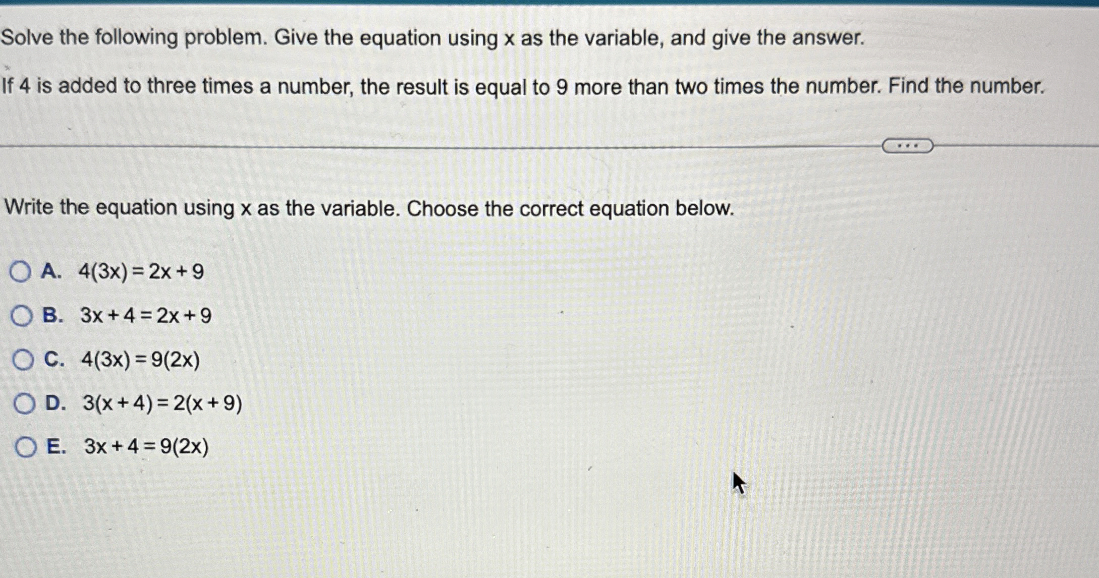 Solved Solve the following problem. Give the equation using | Chegg.com