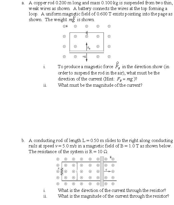 Solved A copper rod 0.200 m long and mass 0.100 kg is