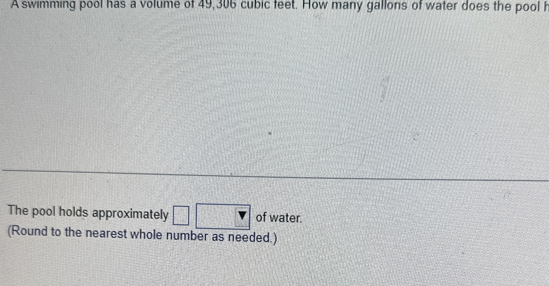 Solved A swimming pool has a volume of 49,306 ﻿cubic teet. | Chegg.com