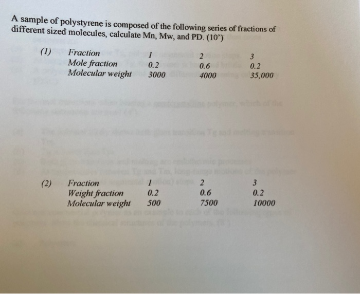 Solved A Sample Of Polystyrene Is Composed Of The Following | Chegg.com