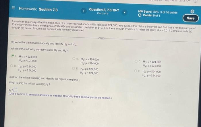 Solved III Homework: Section 7.3 Question 7, 7.3.13 Part 2 | Chegg.com