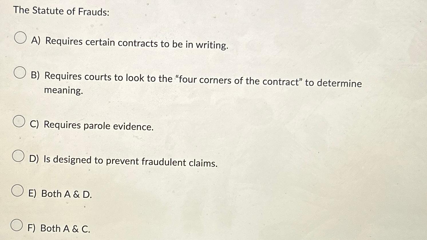 the statute of frauds requires that certain contracts be
