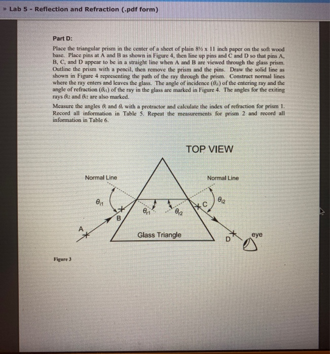 Solved >> Lab 5 - Reflection and Refraction (.pdf form) Part | Chegg.com