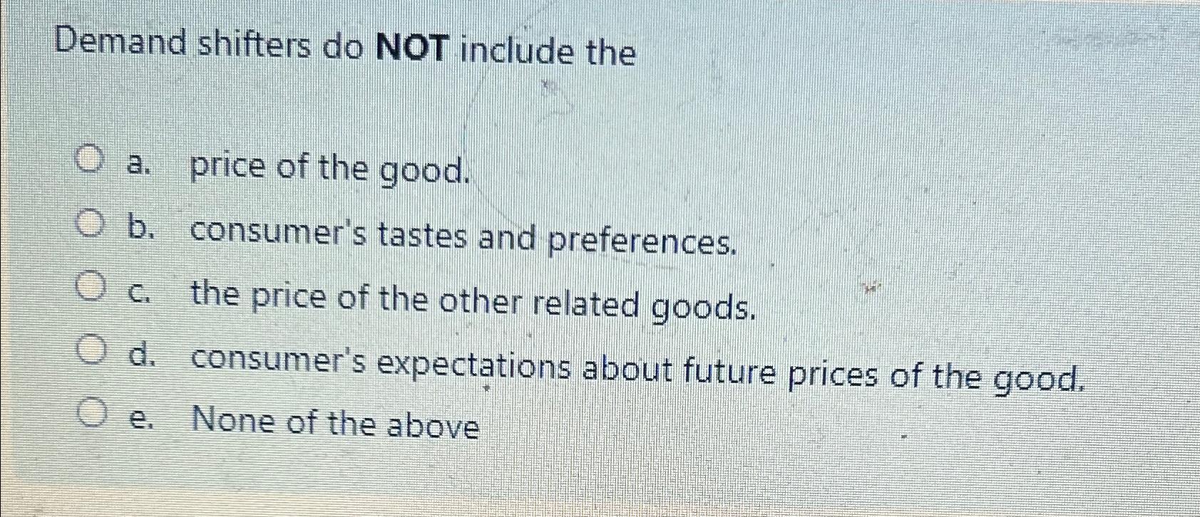 Solved Demand shifters do NOT include thea. ﻿price of the