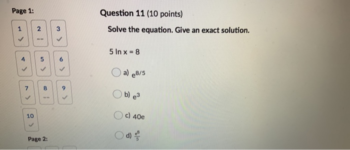 Solved Page 1: Question 11 (10 points) Solve the equation. | Chegg.com